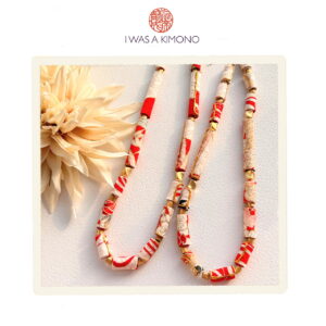Antique Kimono Silk -RED & IVORY Necklace
